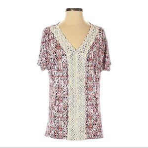 🌺 Hannah Boho Floral V-Neck Crochet Lace Panel Knit Top Size S NWT